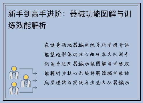 新手到高手进阶：器械功能图解与训练效能解析