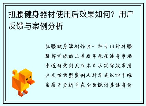 扭腰健身器材使用后效果如何？用户反馈与案例分析