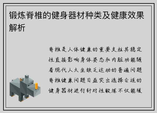 锻炼脊椎的健身器材种类及健康效果解析